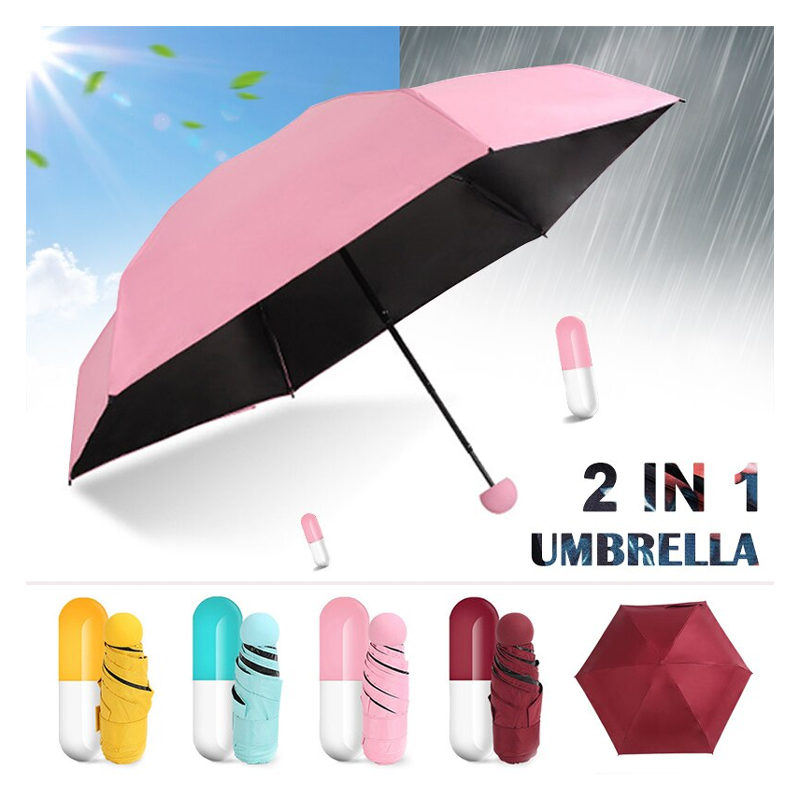 Capsule Case Pocket Umbrella Windproof Rain Sun