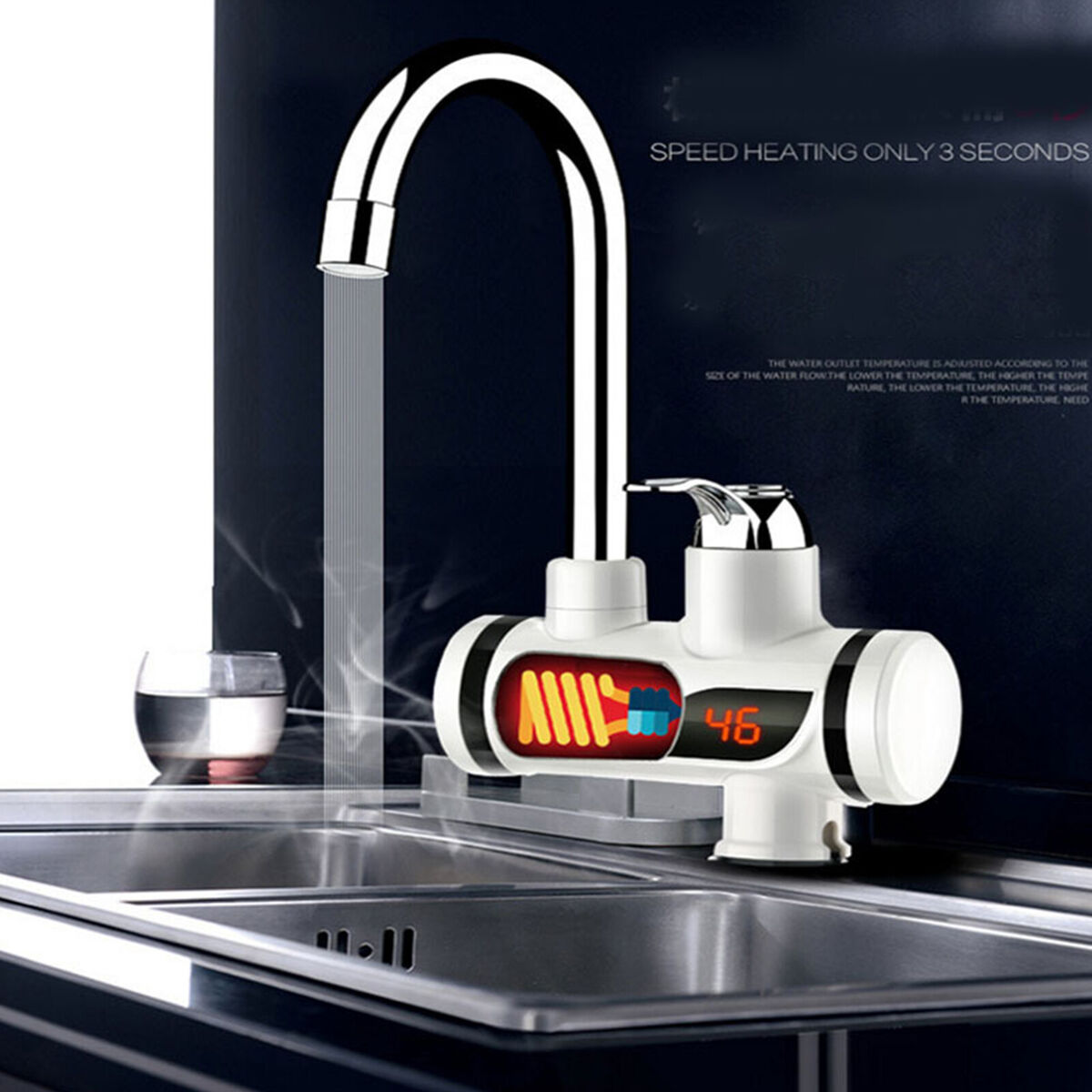 Instant Electric Faucet Tap Hot Water Heater LED Display Kitchen High Quality